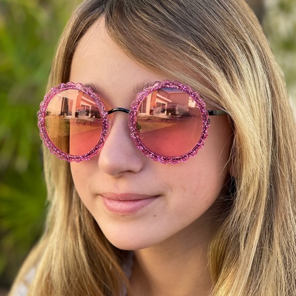 DIFF Dixie Sunglasses Pink Glitter Round Frames - Picture 4 of 13
